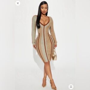 Fashion Nova Tan and Brown sweater Dress